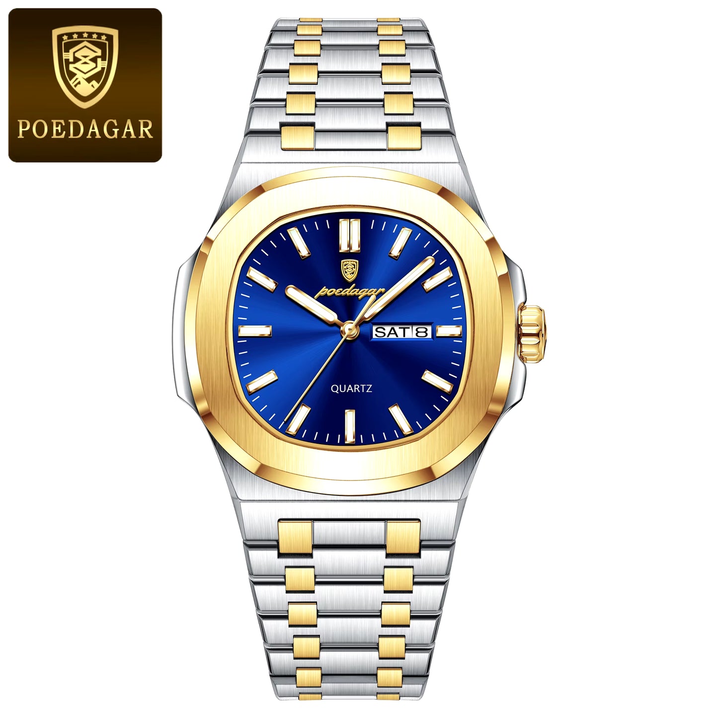 Luxury Military Man Watch Square Waterproof Luminous Date Week Men Watch Stainless Steel Quartz Men'S Watches Reloj+Box