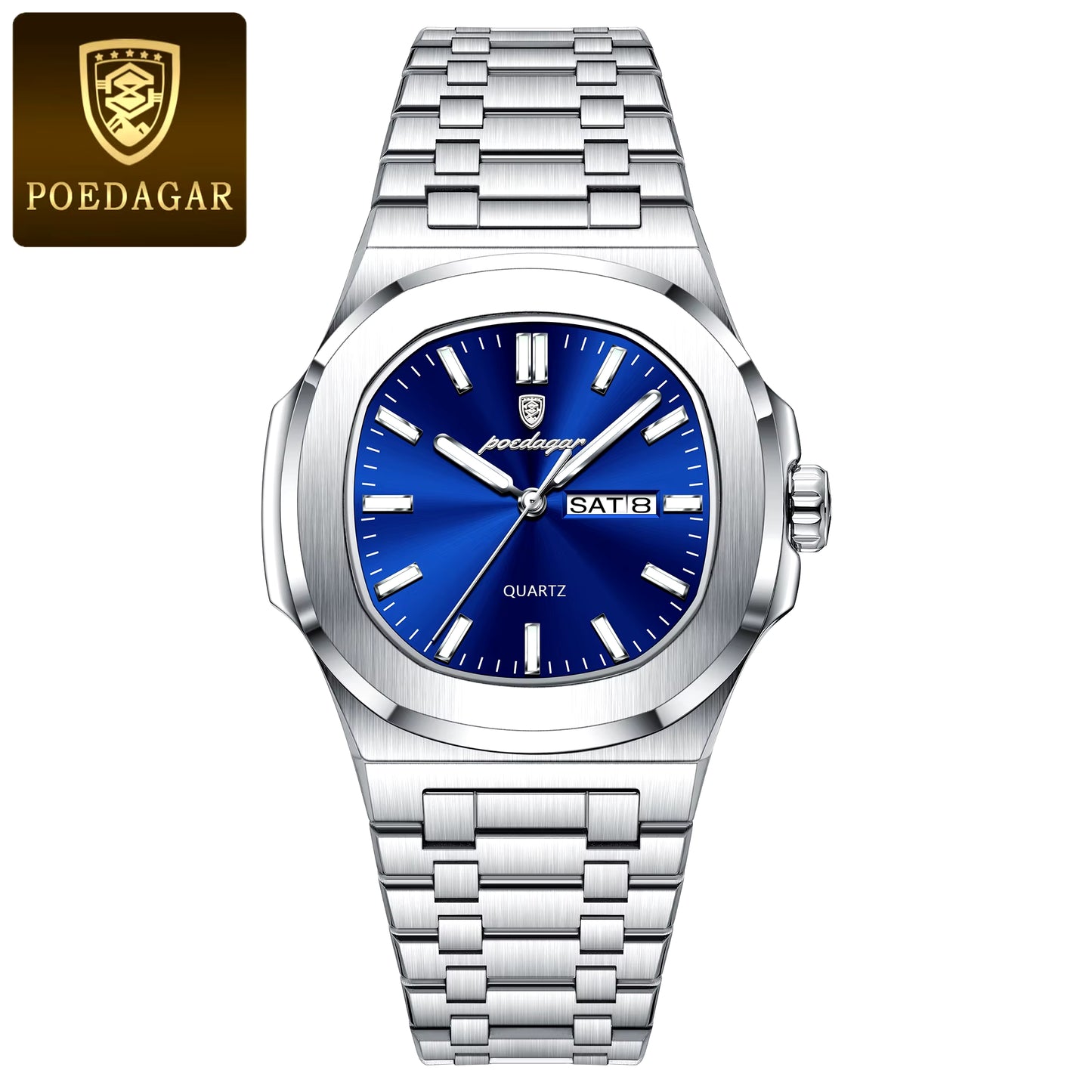 Luxury Military Man Watch Square Waterproof Luminous Date Week Men Watch Stainless Steel Quartz Men'S Watches Reloj+Box