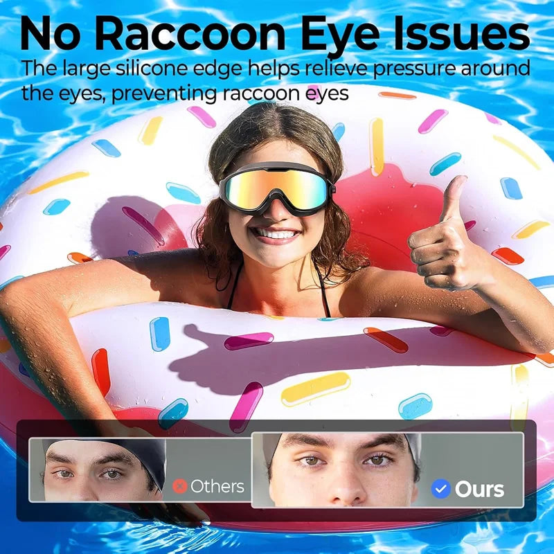 Large Frame Adult Swim Goggles Anti-Fog Wide View Coated Lens UV Protection Pool Swimming Glasses for Adult Youth Men Women