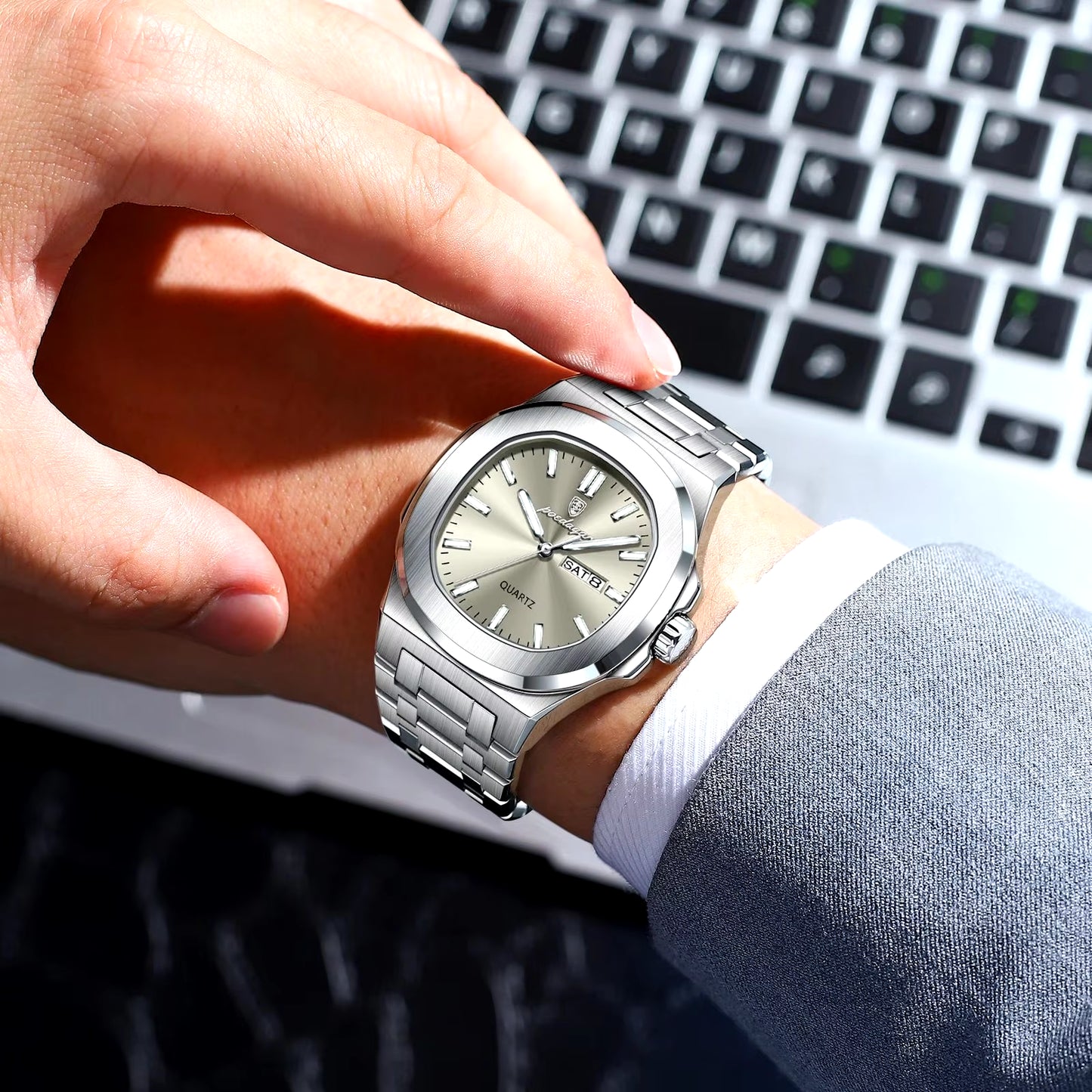 Luxury Military Man Watch Square Waterproof Luminous Date Week Men Watch Stainless Steel Quartz Men'S Watches Reloj+Box