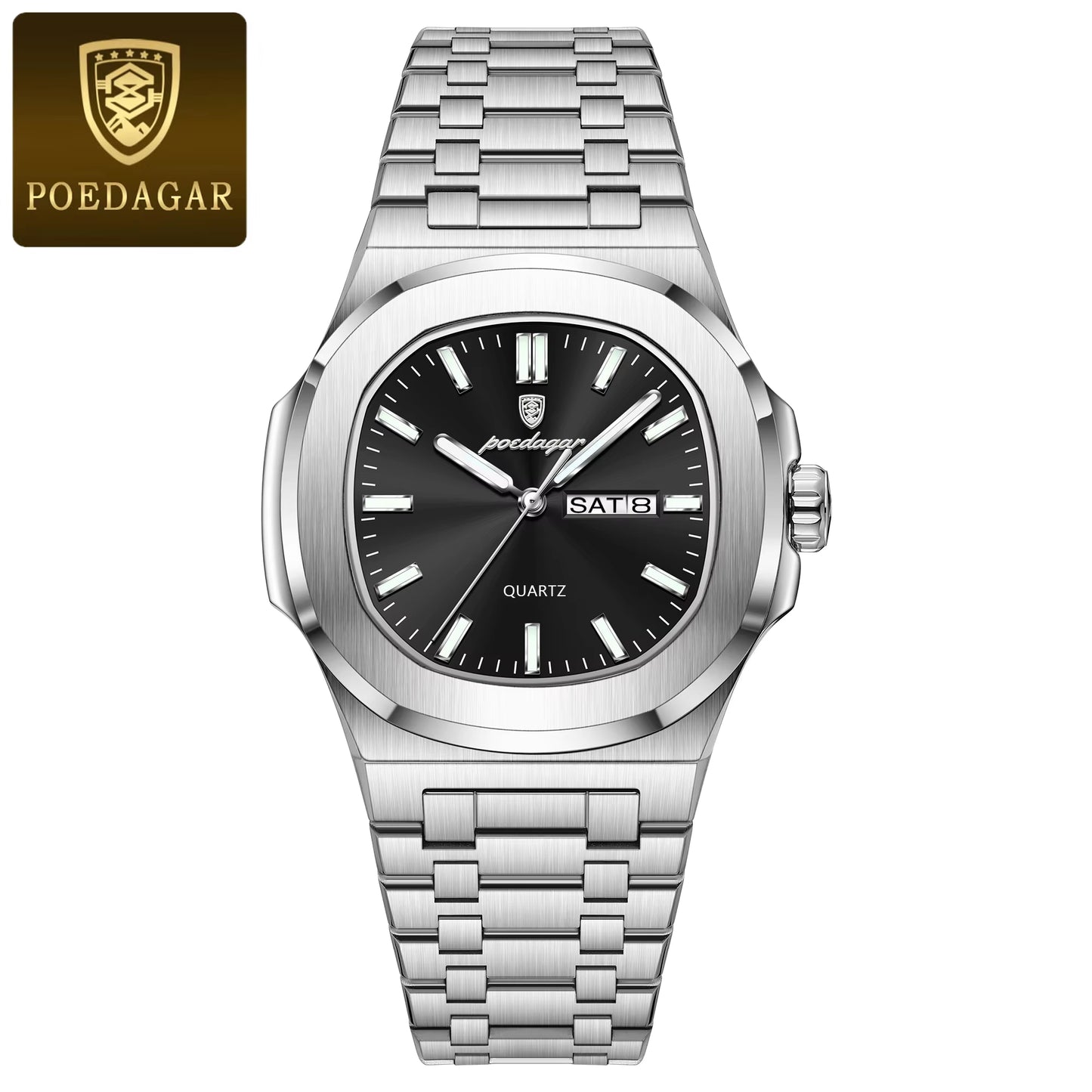 Luxury Military Man Watch Square Waterproof Luminous Date Week Men Watch Stainless Steel Quartz Men'S Watches Reloj+Box