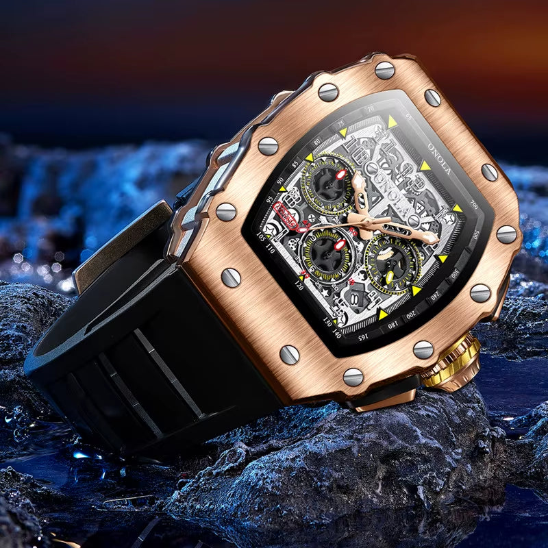 Luxury Brand Rose Gold Watches Men Tonneau Fashion Sport Chronograph Quartz Watch Original High Quality Mille Clock Dropshipping