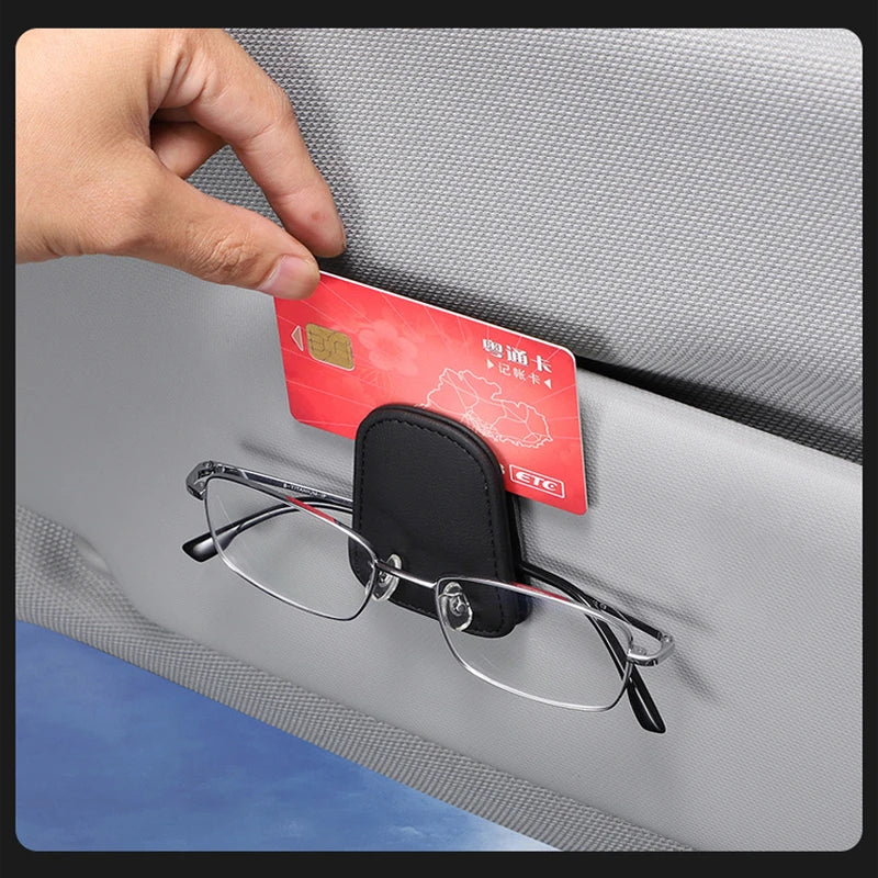 Car Glasses Holder Universal Sun Visor Clip Sunglasses Holder Microsoft Leather Eyeglasses Hanger Ticket Clip Glasses Mount