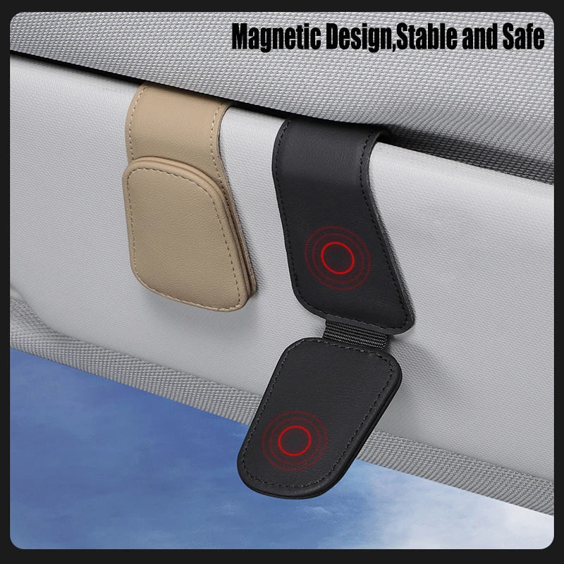 Car Glasses Holder Universal Sun Visor Clip Sunglasses Holder Microsoft Leather Eyeglasses Hanger Ticket Clip Glasses Mount