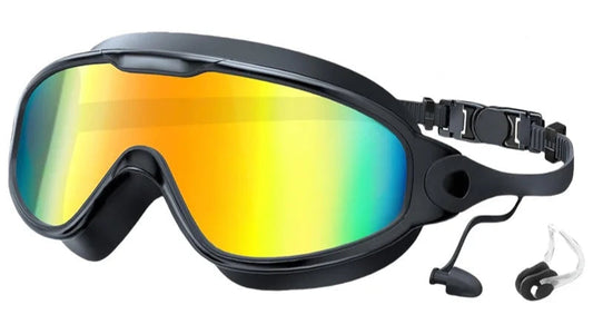 Large Frame Adult Swim Goggles Anti-Fog Wide View Coated Lens UV Protection Pool Swimming Glasses for Adult Youth Men Women