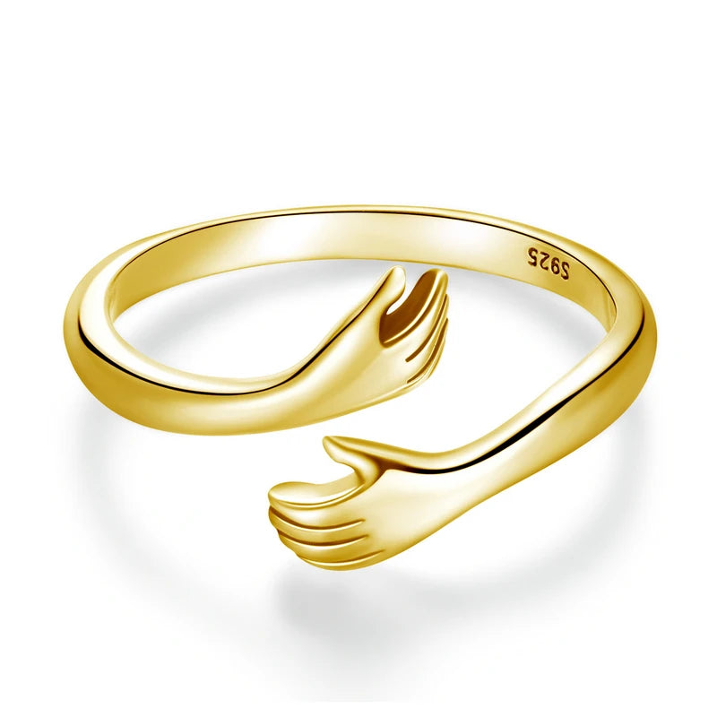 925 Sterling Silver Hug Open Ring Warmth and Love Hand Adjustable for Women Party Jewelry, His Big Loving Family Gift