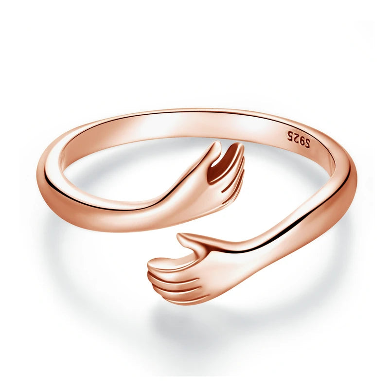925 Sterling Silver Hug Open Ring Warmth and Love Hand Adjustable for Women Party Jewelry, His Big Loving Family Gift