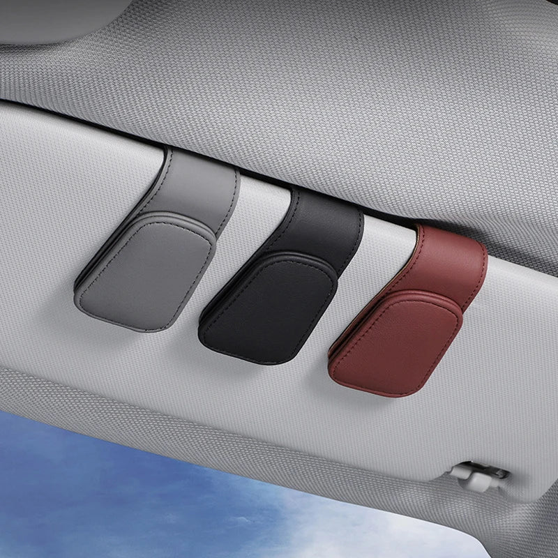 Car Glasses Holder Universal Sun Visor Clip Sunglasses Holder Microsoft Leather Eyeglasses Hanger Ticket Clip Glasses Mount