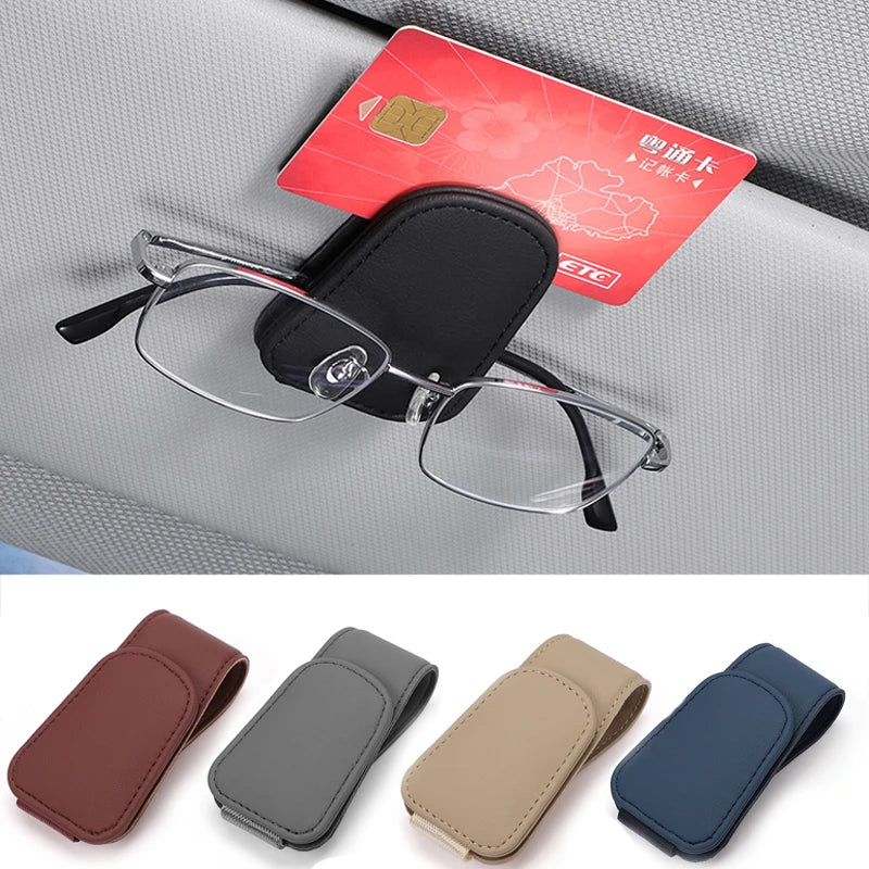 Car Glasses Holder Universal Sun Visor Clip Sunglasses Holder Microsoft Leather Eyeglasses Hanger Ticket Clip Glasses Mount