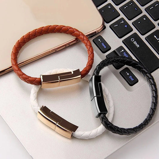 New Leather Bracelet Charging Cable Fast Charge Type C Data Cord for Iphone Samsung for Hombre Surf Cable Bracelet Husband Gift